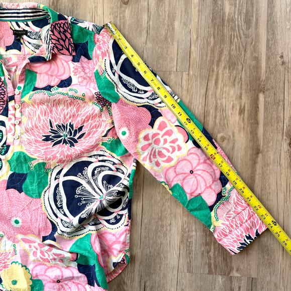 Talbots Women XL Cotton Popover Tunic Top Bold Multicolor Floral Resort Preppy - Picture 7 of 8